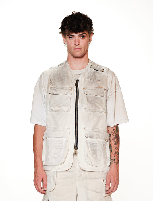 A070 POCKETED VEST DIRTY WHITE