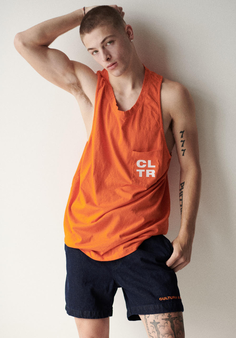 Orange Tanktop CLTR Logo Vintage Effect B013